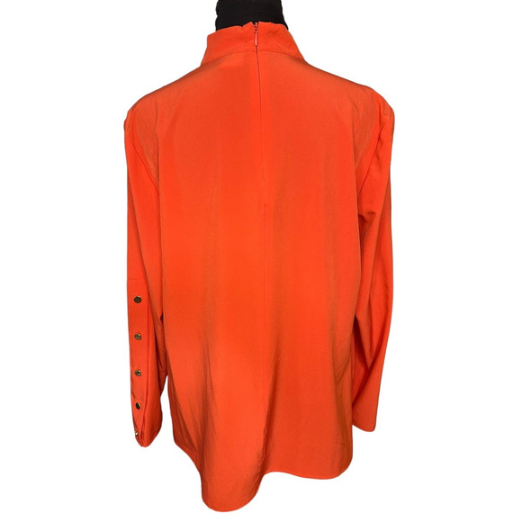 Chico's Orange Long Sleeve Choker Neck Blouse, Chico's Size 2 (M) - Picture 3 of 6